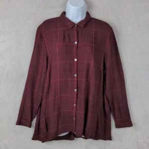 J Jill Tunika-Shirt mit Knopfleiste Damen groß weinrot Fenster kariert Büro feminin - Bild 1 von 11