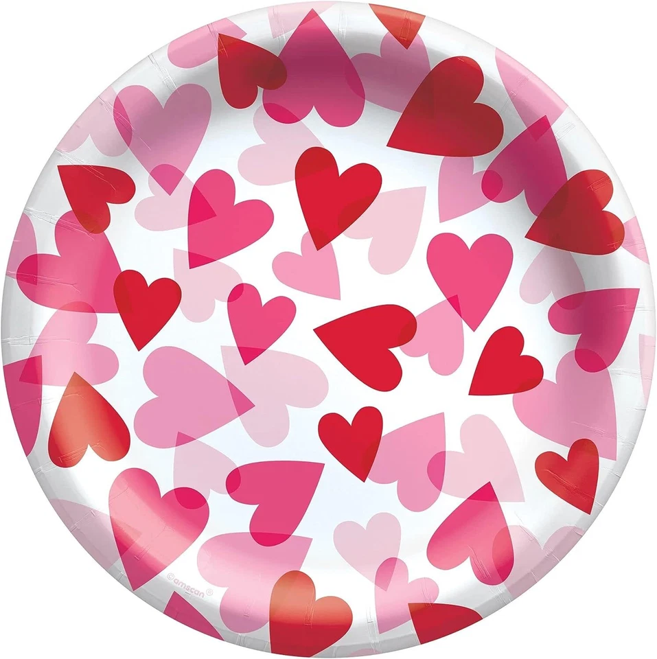 Heart Party Valentine's Day Holiday Love Theme Bulk 8.5" Paper Dinner Plates - Image 1 of 1