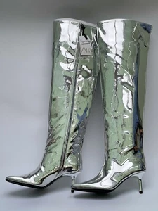 Zara Silver Over The Knee Tall Boots UK6 EUR39 US8 REF 3080 310 - Picture 1 of 15