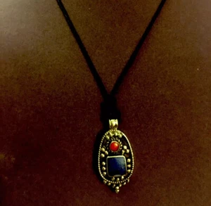 Lapis&Coral Pendant Solid Brass 18/24 Inches Dezigns By Zetroc - Picture 1 of 6