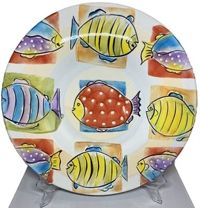 Crate & Barrel Antica Fornace Serving Platter Fish Lagoon 15.5” Round, Italy - Picture 1 of 11