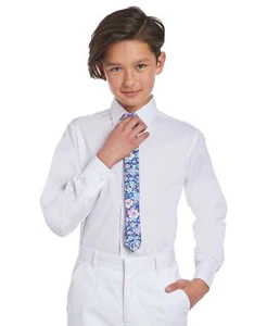 Tommy Hilfiger Boys Stretch Solid Dress Shirt & Floral Print Tie Set White Sz 18 - Picture 1 of 4