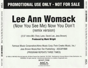 Lee Ann Womack – (Now You See Me) Now You Don't (CD, Single Promo) V.G - Picture 1 of 2