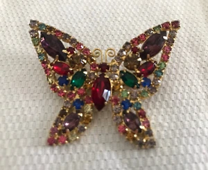 Vintage Signed Weiss Colorful Stones Butterfly Gold Tone Brooch. - Picture 1 of 16