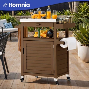 Outdoor Grill Cart Storage Cabinet Kitchen Food Prep Patio Table Movable Wheels - Picture 1 of 11
