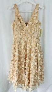 NWT Eliza J Sleeveless V-Neck Embellished Midi Dress Champagne Gold Sz 10 $278 - Picture 1 of 7