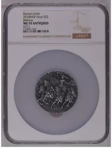 NGC MS70 Bellona - Roman Gods 2 oz Antique finish Silver Coin 2$ Niue 2018 - Picture 1 of 2