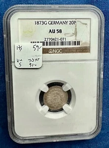 Germany 1873-G AU58 20 pfennig within an NGC holder - Picture 1 of 3