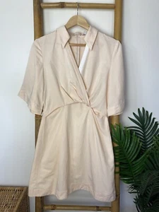 Cue Dress Size 10 Beige Peach Tint Color Smart Modal Linen Blend Like New - Picture 1 of 7