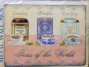 Letrero de lata de metal original de Teas of the World - Imagen 1 de 1