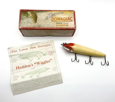 Early Heddon 1602 en rara caja alta con papel antiguo señuelo de pesca caja madera Foto 1 de 4