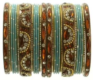 Indian Bangles Set of 26 Ethnic Bracelets Bridal Churi Kangan Wine 2-6 - Picture 1 of 4