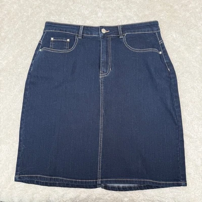 Jaclyn Smith 14 Women's Denim Skirt Dark Wash Stretch Casual Classic Modest Bohi - Image 1 of 4