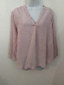 Blusa Dash Peasant para mujer talla L playera boho blanca rosa a rayas 100 % algodón - Imagen 1 de 7