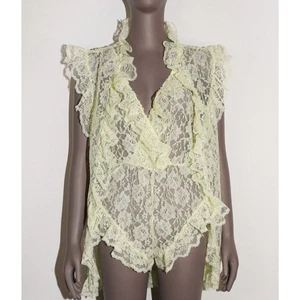 Vintage buttergelb Spitze Rüschen Body passendes Schal Set Dessous - Bild 1 von 7