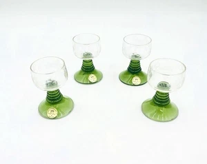 Wine Glasses Etched Grape German Green Beehive Stem 4 Glasses Vintage - Picture 1 of 6
