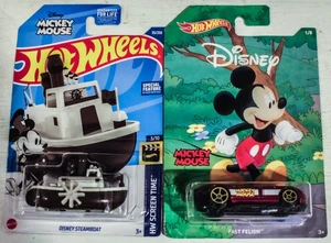 Mickey Mouse Hot Wheels Lot of 2 (Steamboat Willie & Fast Felion) - Picture 1 of 6