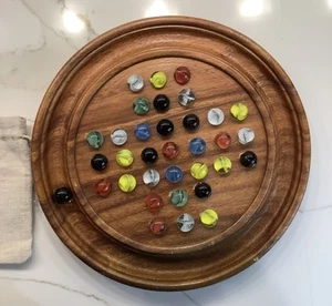 Vintage Solid Wood Board 10” Diameter For Playing Solitaire Marbles(34 Included) - Picture 1 of 9