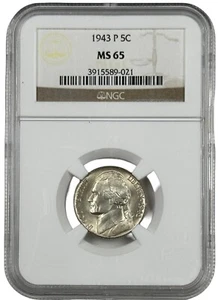 1943 P USA Jefferson Nickel 5c Coin NGC MS 65 - Picture 1 of 2