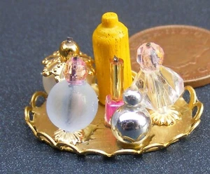 6 Scent Bottles On A Metal Tray Tumdee 1:12 Scale Dolls House Bedroom Perfume - Picture 1 of 1