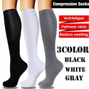 3 Pair Compression Socks Wide Calf Nylon + Spandex Knee High Support Stockings - Picture 1 of 12