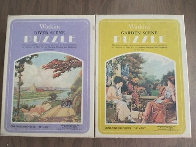 Vintage Watkins Puzzles River & Garden Scene 16x20 Incomplete 500 pc Boxed USA - Image 1 of 4