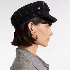 Isabel Marant NWT Midnight Navy Virgin Wool Embroidered Logo Evie Baker Boy Hat - Picture 1 of 11