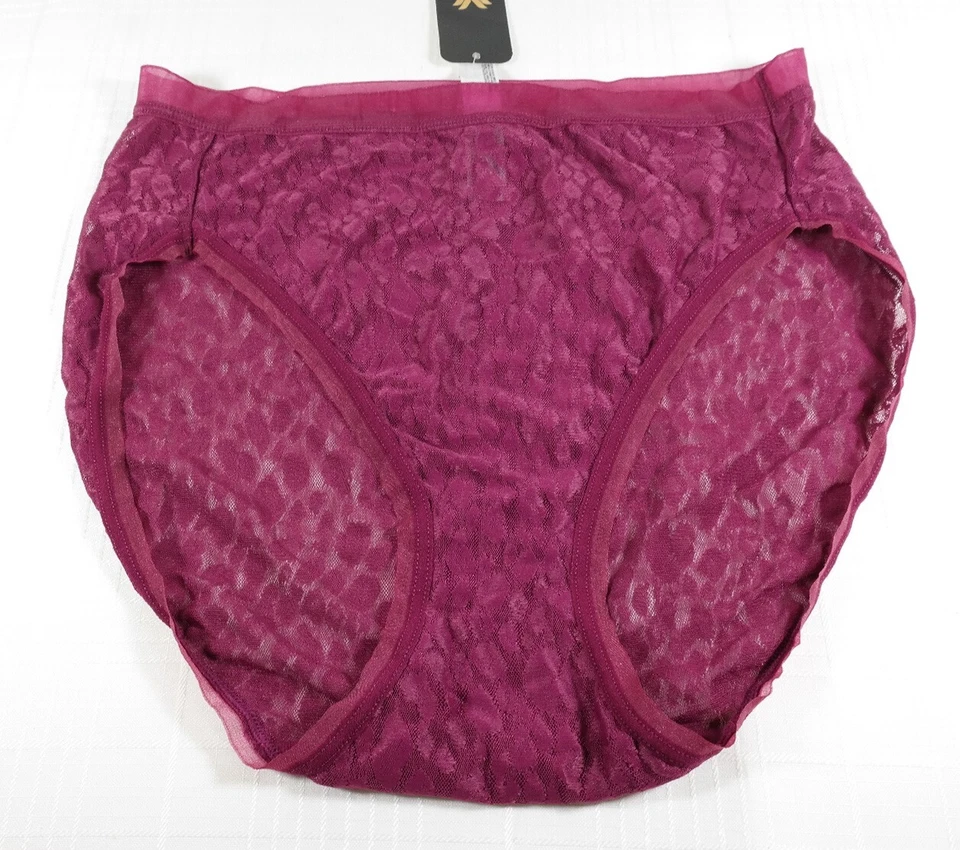 Deadstock Wacoal Womens Hi-Cut Brief Panty Sz 8 Burgundy Sheer Burnout NWT NOS - Image 1 of 4