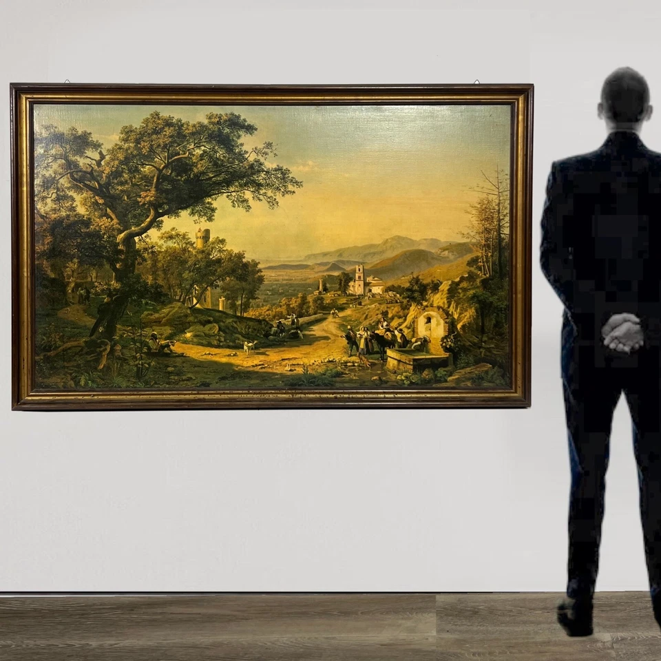 Grande Quadro stile antico dipinto olio stampa su tela Veduta della Cava Palizzi - Immagine 1 di 4