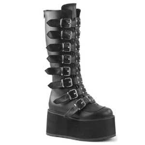 Damned 318 Multi Strap Goth Punk Rock Platform Boots Black Matte DEMONIA Size 8 - Picture 1 of 9