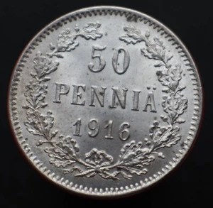 Moneda de plata 50 peniques 1916 S - Finlandia original / Rusia KM# 2,2 - #R14 - Imagen 1 de 3