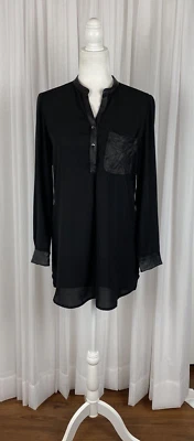 Sexy Camisa Vestido Alberto Makali Talla Pequeña Negra Transparente Piel de Oveja Cuero Borde Foto 1 de 4