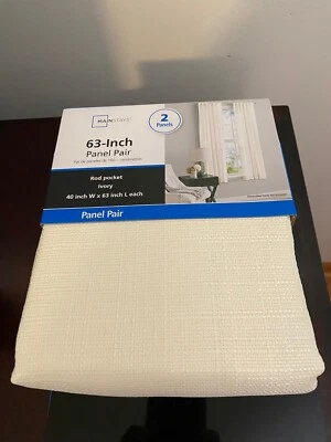 NEW MAINSTAYS SOUTHPORT IVORY SOLID COLOR LIGHT FILTERING PANEL PAIR  40X63 - Image 1 of 4