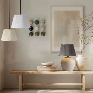 Mushroom Pleated Silk Effect Fabric Empire Drum Shape Table & Ceiling Light Shad - Picture 1 of 4