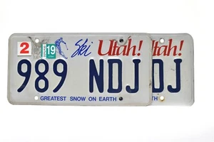 Utah License Plate Ski Greatest Now On Earth 989 NDJ (Pair) - Picture 1 of 3