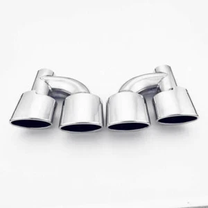 Oval Exhaust Tailpipe Tips 2.25" In Stainless Steel Quad Out Pair Staggered - Picture 1 of 7