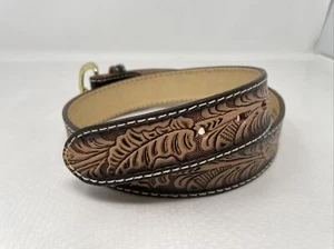 Mens tooled top grain cowhide leather belt 32 brown western shaded #5254490 USA - Picture 1 of 6