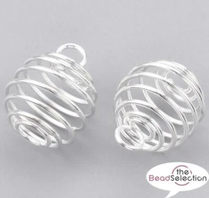 VERSILBERTER GROSSER SPIRALPERLENKÄFIG 30 mm EDELSTEIN KRISTALL SCHMUCK BC1 - Bild 1 von 5