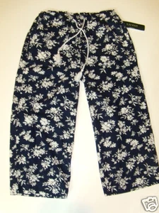 Nuevo con etiquetas Pantalones Capri para mujer Ralph Lauren azul marino blancos florales recortados de lino medianos NUEVOS - Imagen 1 de 1