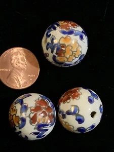 Cuentas de porcelana china pintadas a mano raras vintage colores imari 20 mm redondas - Imagen 1 de 8