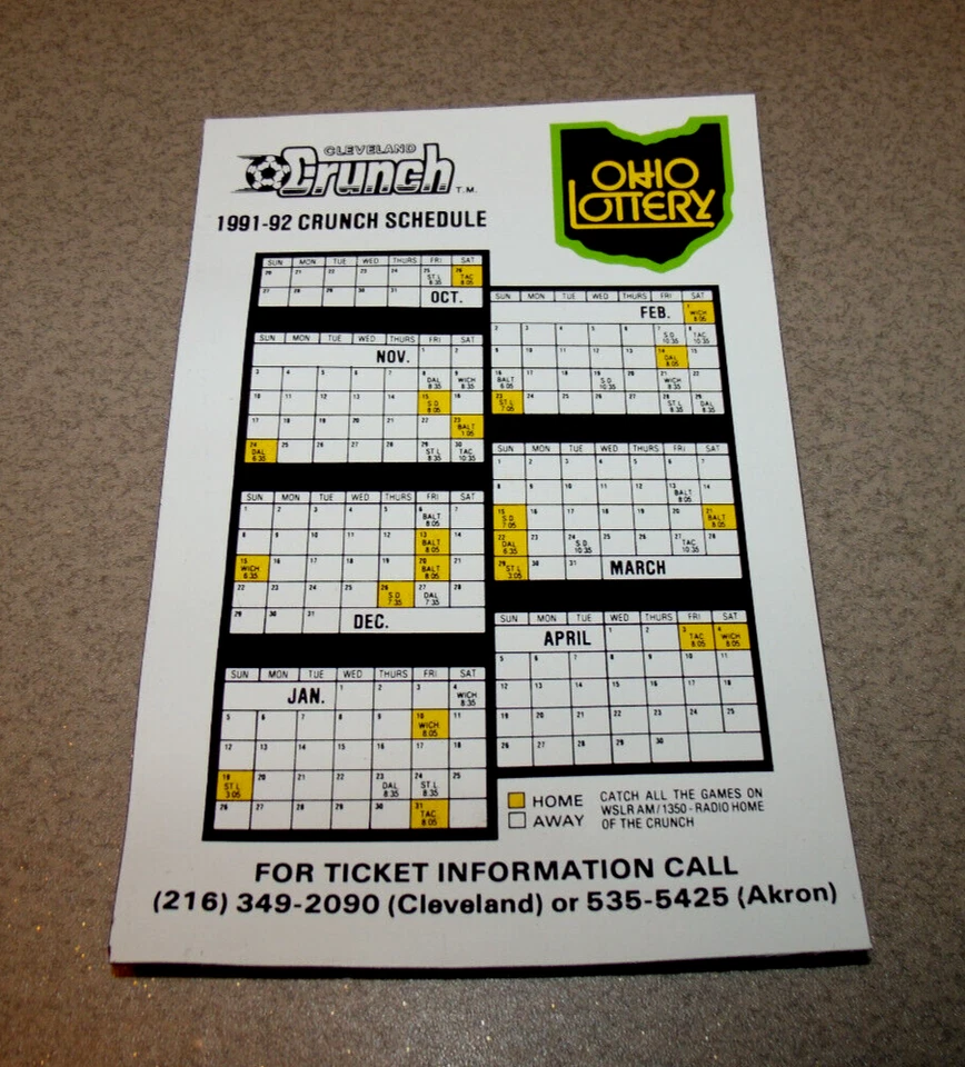 Cleveland Crunch 1991 - 92 日程磁铁 MISL 室内足球 — 第 1/1 张图片