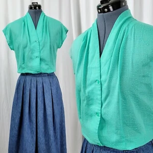 Vintage Mint Green Dropped Shoulder Button Down Fitted Top Size S? - Picture 1 of 17