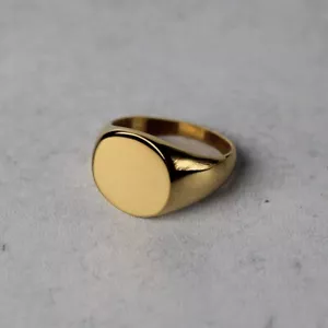 Gold Oval Signet Ring Stainless Steel Gold Plated Blank Pinky Ring - Picture 1 of 6