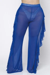 Pantalones Palazzo para mujer talla grande azul real 2XL transparente pierna ancha cubierta - Imagen 1 de 3