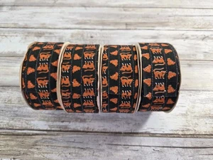 Vintage Halloween Basteln Band Menge 4 Rollen Orange Schwarz Katzen - Bild 1 von 4