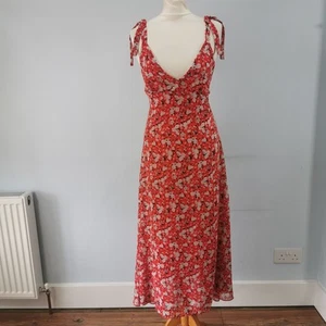 ZARA Red Floral V Neck Floaty Summer Dress Size M Suits 10 Holiday Summer - Picture 1 of 9