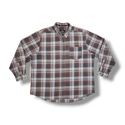 Harley Davidson Motorclothes Grey/Orange Plaid Button Down Long Sleeve Men's 2XL - Image 1 of 4