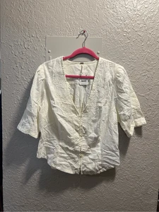 Free People White Embroidered Blouse Woman’s Size Large Small Stain - Picture 1 of 15