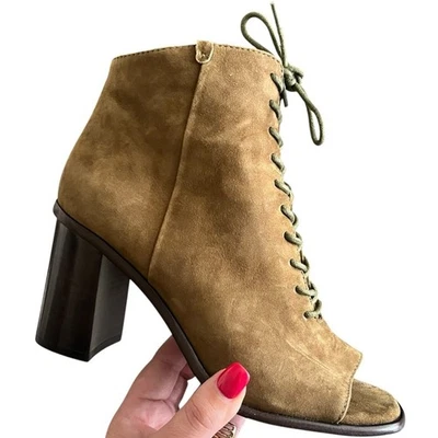 Botines Frye Amy con cordones punta abierta 7,5 M caqui gamuza tacón bloque Foto 1 de 4