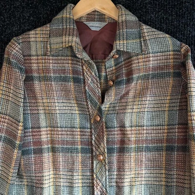 VTG 80s 90s Wool Flannel Shirt Textured Knit Mens M Earth Tones Pendleton Style - Image 1 of 4